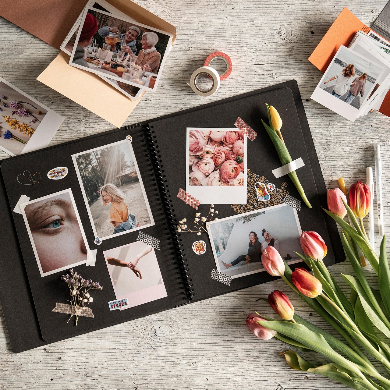 flowers, flower wallpaper, photo album, polaroids, photos, beautiful flowers, photography, photo prints, scrapbook, flower background, nature, scrapbooking