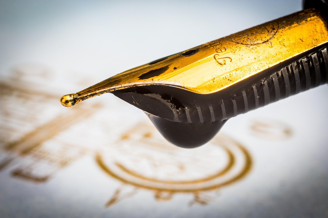 ink pen, fountain pen, ink, write, letter, nostalgic, handwritten, writing tool, noble, gold, paper