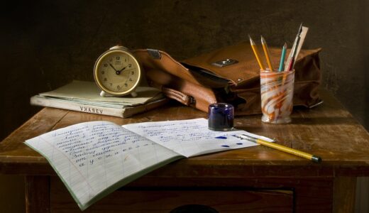 school work, write, still life, assignment, pen, pencils, alarm clock, school bag, notebook, ink, table, desk, study, letter, retro, study, study, study, study, study