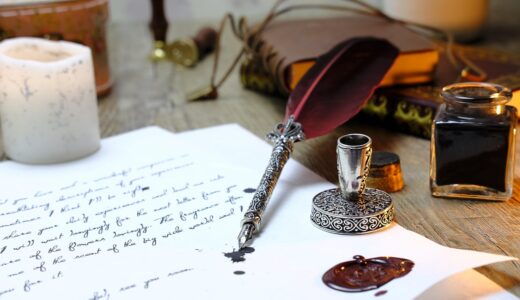 feather, write, communicate, communication, nature, letter, fountain pen, pen, writing implement, ink, inkwell, seal, sealed, leaf, paper