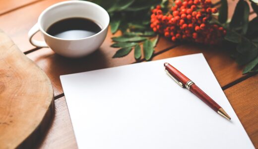 blank, paper, pen, coffee, coffee cup, work, working, desk, wooden table, page, note, blank page, blank paper, white, cup, workspace, workplace