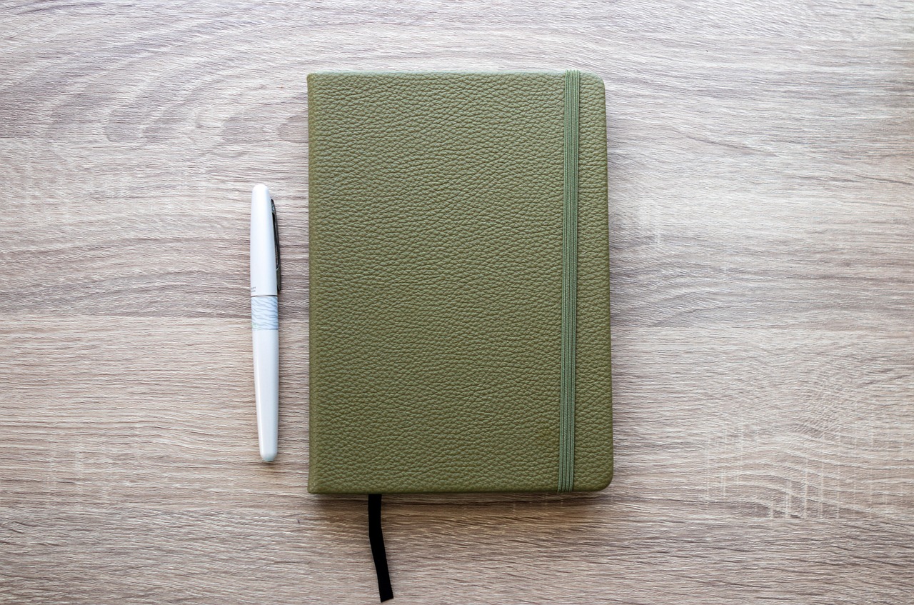 notebook, pen, green, desk, office, business, write